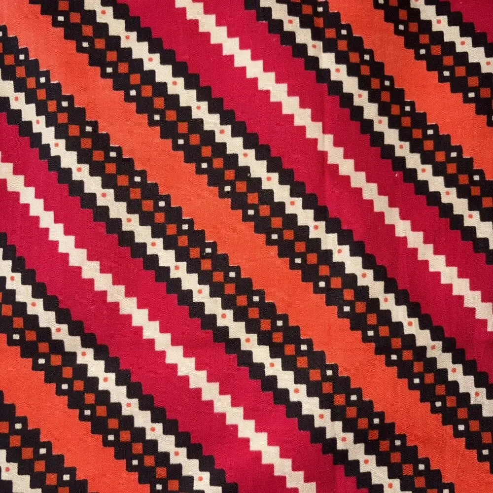 Vintage Striped Bandana – Red Orange Geometric Cotton Headwrap Scarf